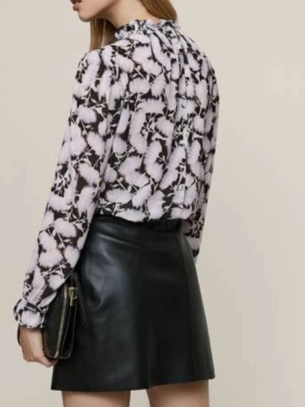 Reiss White and Black Floral-Print Long-Sleeve  Tabbie Top Blouse Office Work